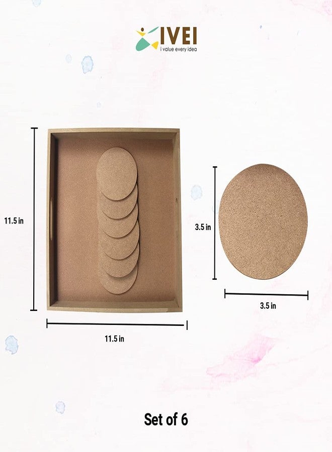IVEI DIY Circle MDF Coasters Set of 6 & DIY Tray (11.5in X 11.5in) -MDF Plain Wooden Coasters Round Shaped Blank Cutouts for Painting Wood Sheet Craft, Decoupage, Resin Art Work & Decoration - Image 4